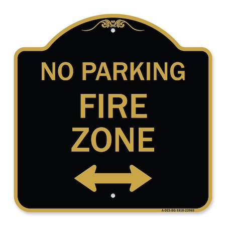 Signmission Fire Zone W/ Bidirectional Arrow, Black & Gold Aluminum Architectural Sign, 18" x 18", BG-1818-23969 A-DES-BG-1818-23969